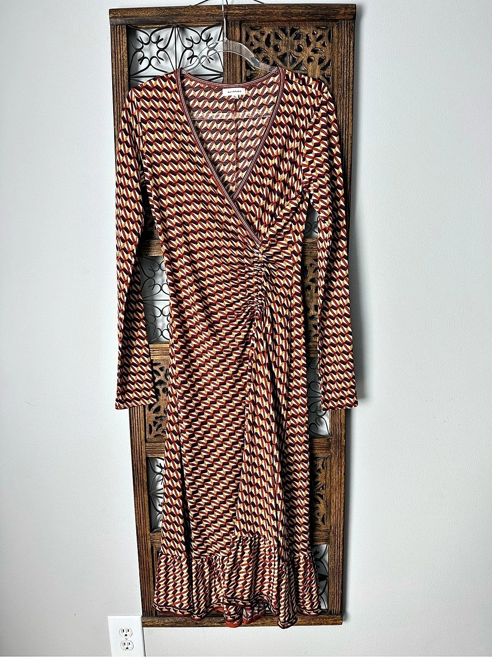 Max Studio Geometric Wrap Maxi Dress in Red & White Size Small Like New